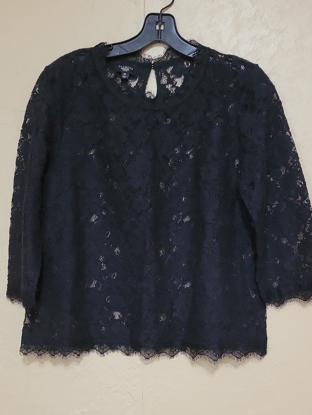Talbots Black Lace Crewneck 3/4 Sleeve Blouse